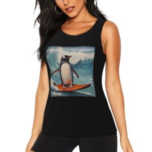 surfing-penguin-print-sleeveless-t-shirt